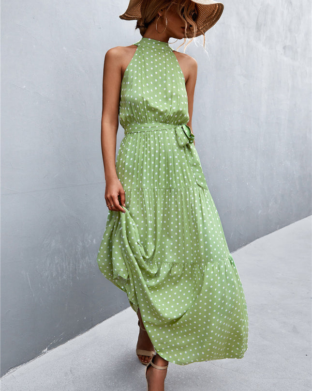 Printed Sleeveless Tie Waist Maxi Dress
