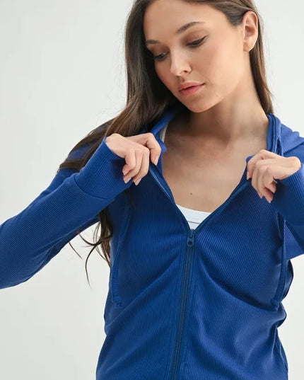 MONO B Ribbed Long Sleeve Hoodie.