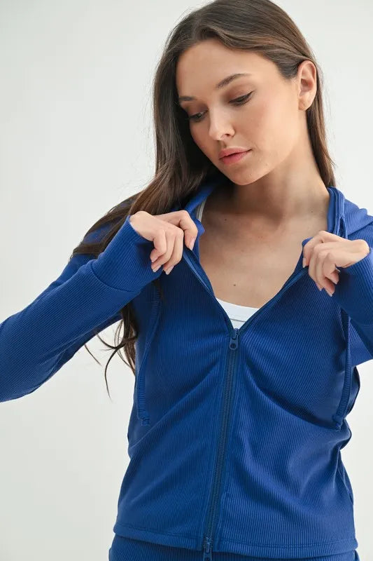 MONO B Ribbed Long Sleeve Hoodie.