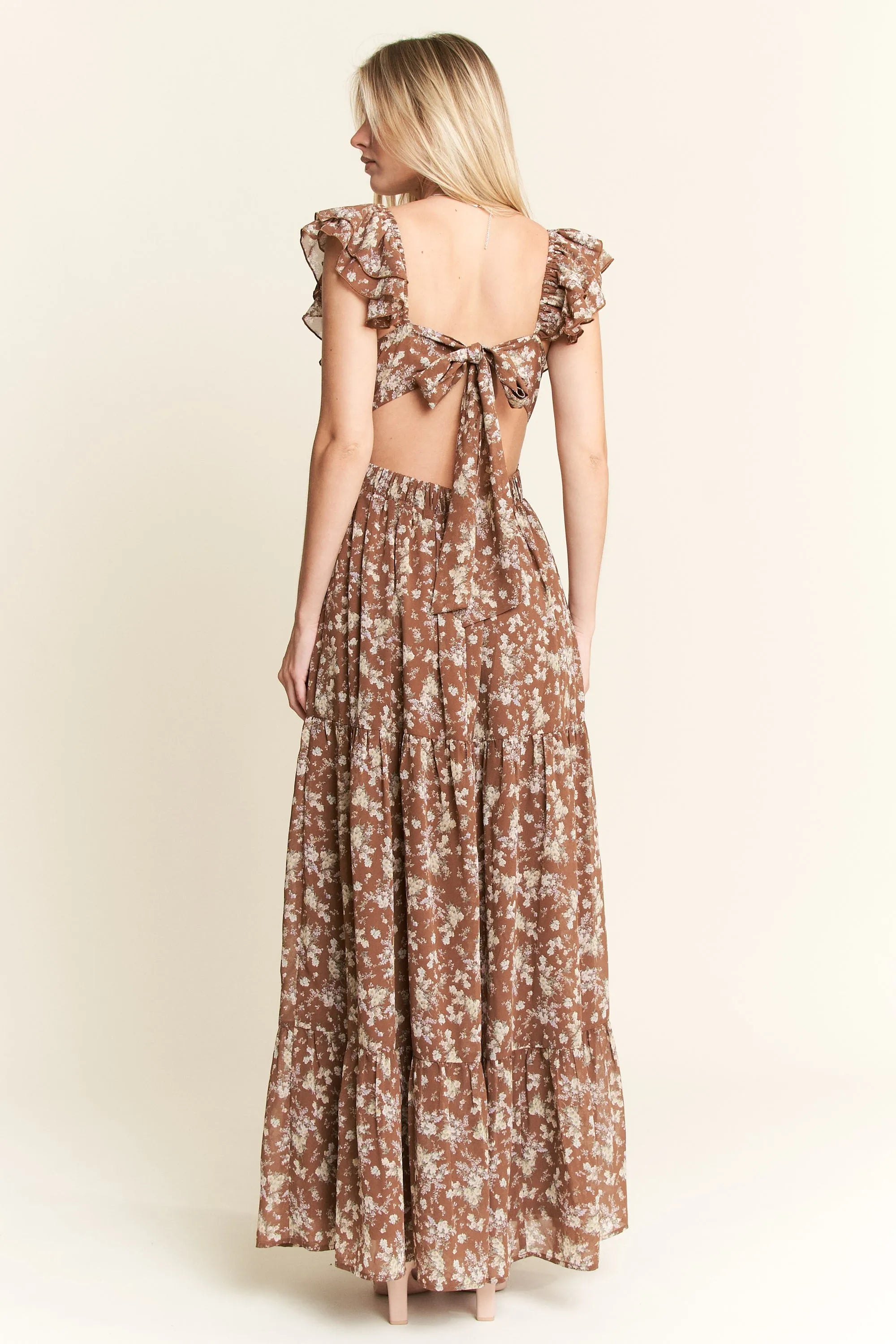 Jade By Jane Ruffle Sleeve Tiered Maxi Dress.