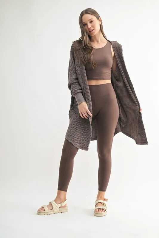 MONO B Chunky Waffle Mineral Wash Hooded Open Cardigan.