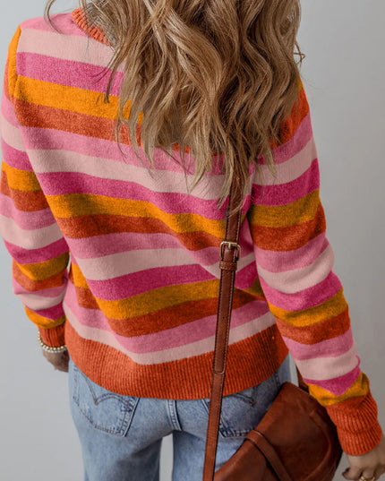 Striped Round Neck Long Sleeve Sweater
