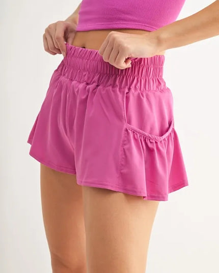MONO B Smocked High Waist Shorts.