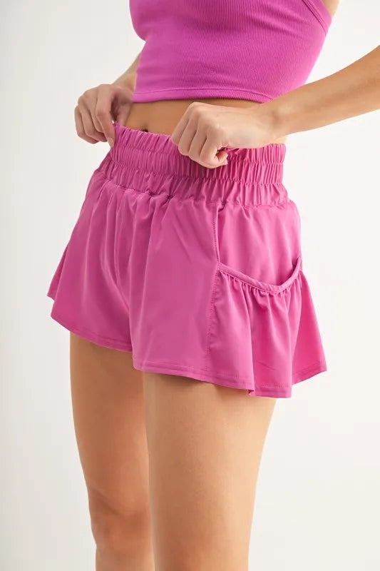 MONO B Smocked High Waist Shorts.