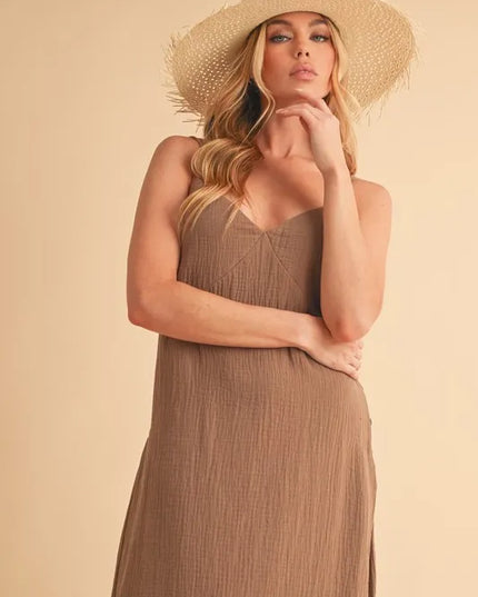 Aemi+Co Side Button Midi Cami Dress.