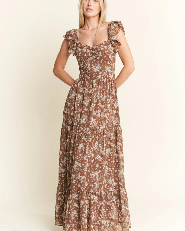 Jade By Jane Ruffle Sleeve Tiered Maxi Dress.