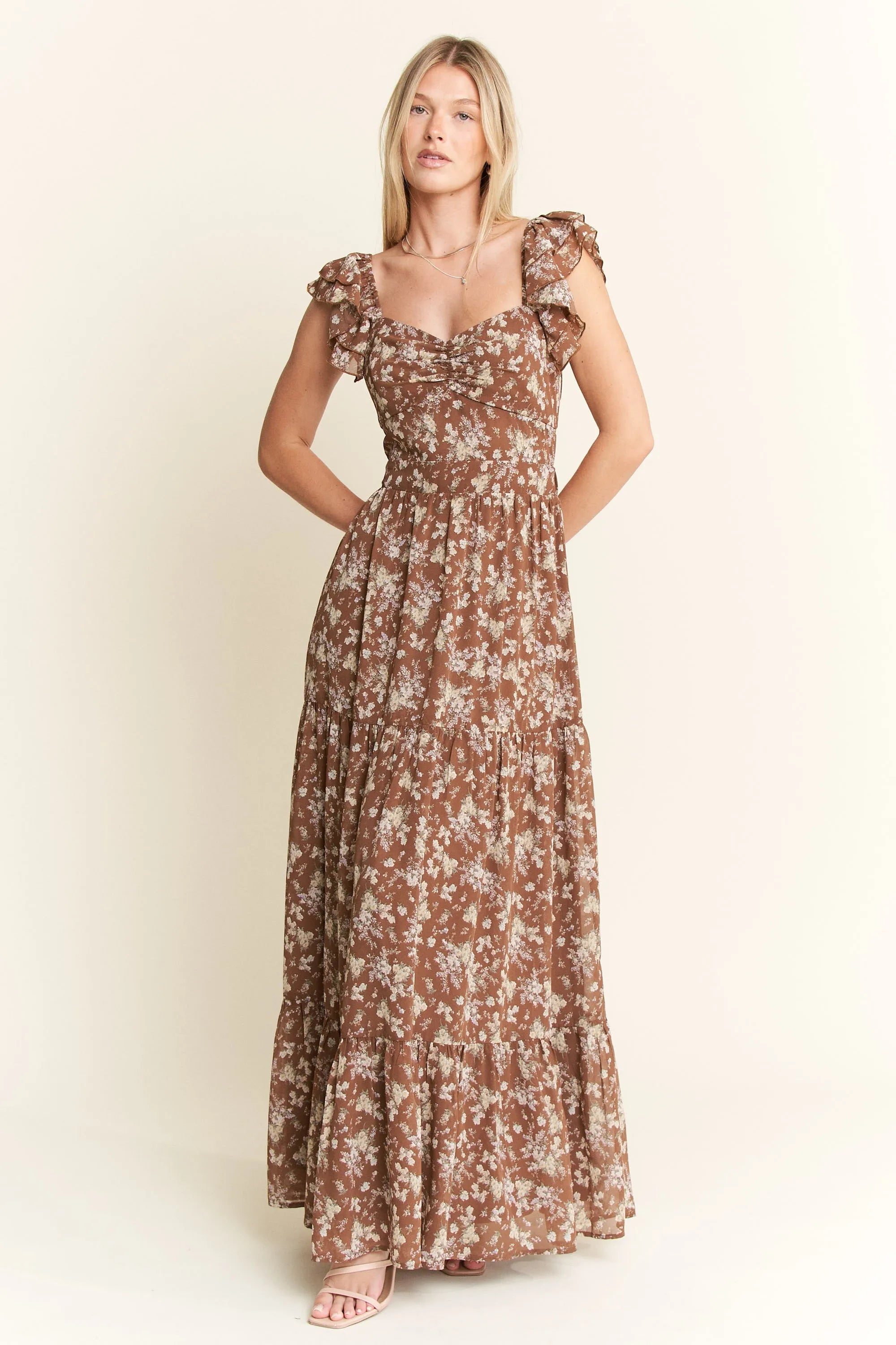 Jade By Jane Ruffle Sleeve Tiered Maxi Dress.