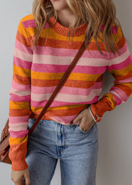 Striped Round Neck Long Sleeve Sweater