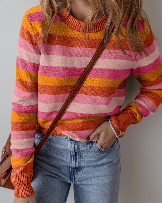Striped Round Neck Long Sleeve Sweater