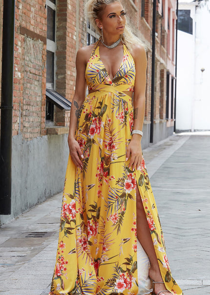 Halter Neck Split Dress