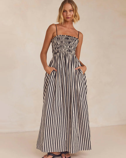 Smocked Striped Square Neck Cami Dress
