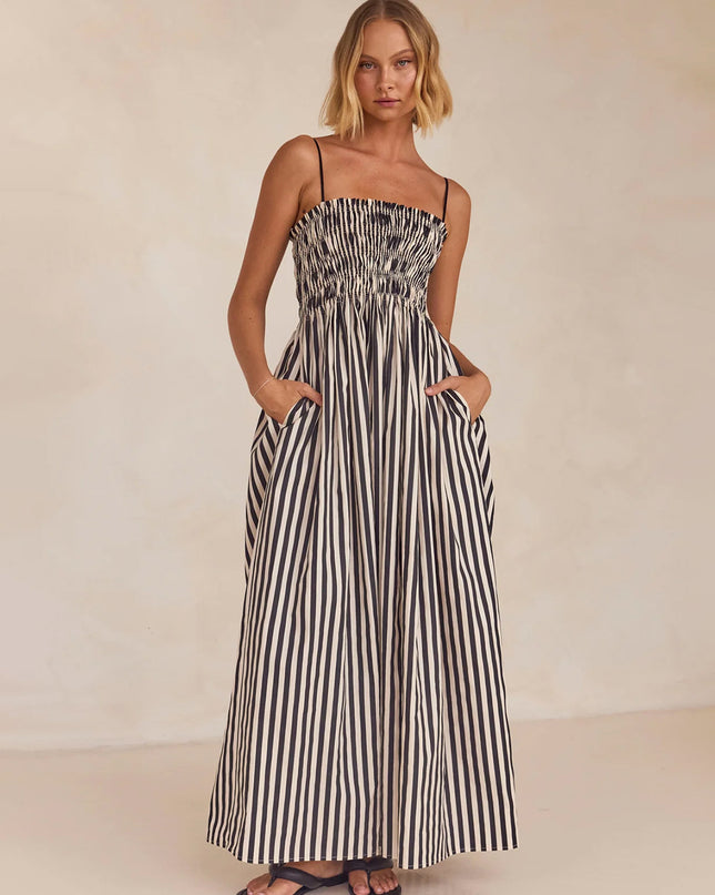 Smocked Striped Square Neck Cami Dress