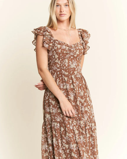 Jade By Jane Ruffle Sleeve Tiered Maxi Dress.