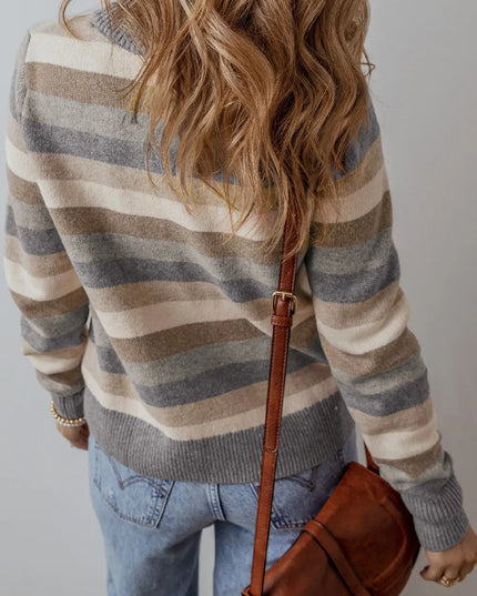 Striped Round Neck Long Sleeve Sweater