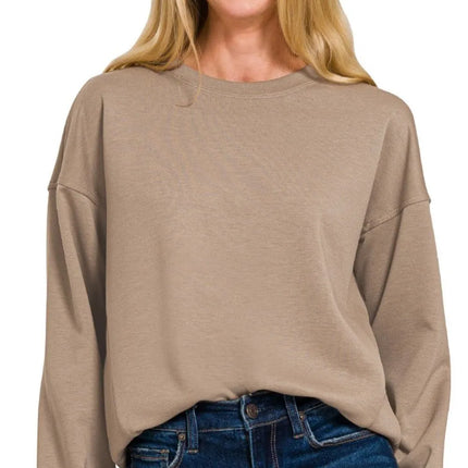 Zenana Scuba Round-neck Sweatshirts.
