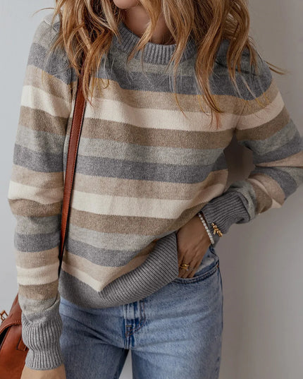 Striped Round Neck Long Sleeve Sweater