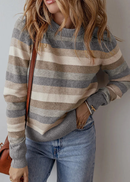 Striped Round Neck Long Sleeve Sweater
