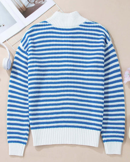 Striped Half Zip Long Sleeve Sweater