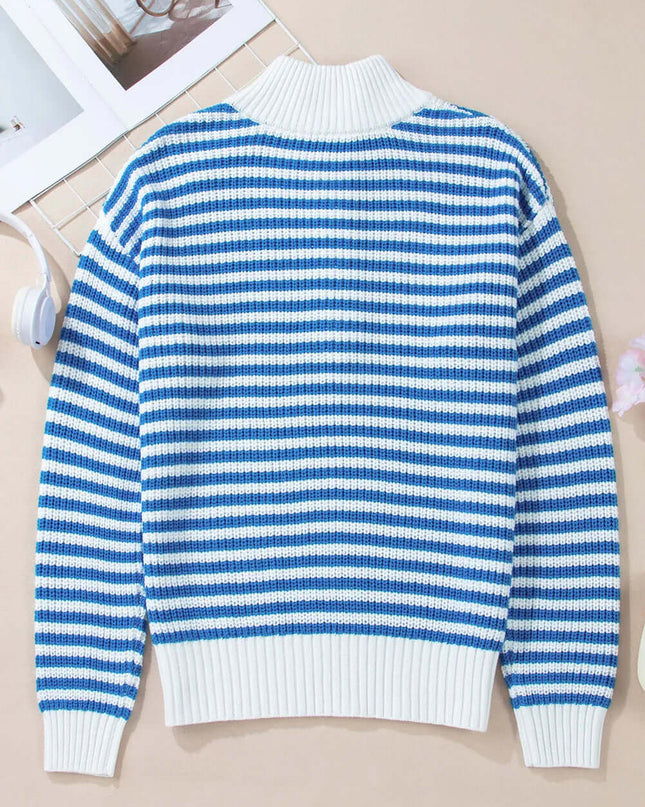 Striped Half Zip Long Sleeve Sweater