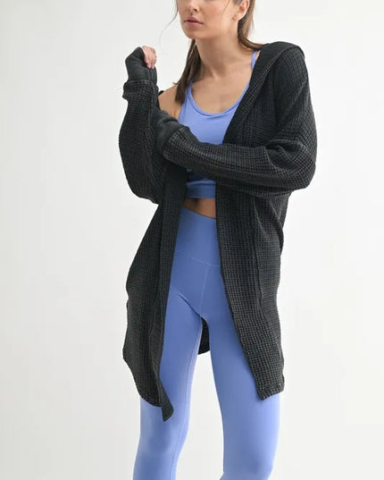 MONO B Chunky Waffle Mineral Wash Hooded Open Cardigan.