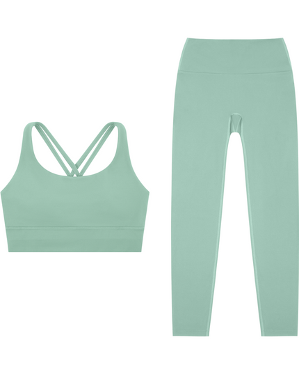 Golden Hour Set in sage — the Golden Hour Bra and Golden Hour Leggings together, by Tuvi