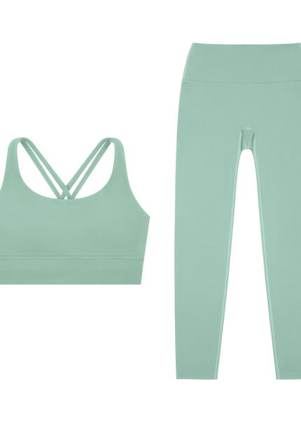 Golden Hour Set in sage — the Golden Hour Bra and Golden Hour Leggings together, by Tuvi
