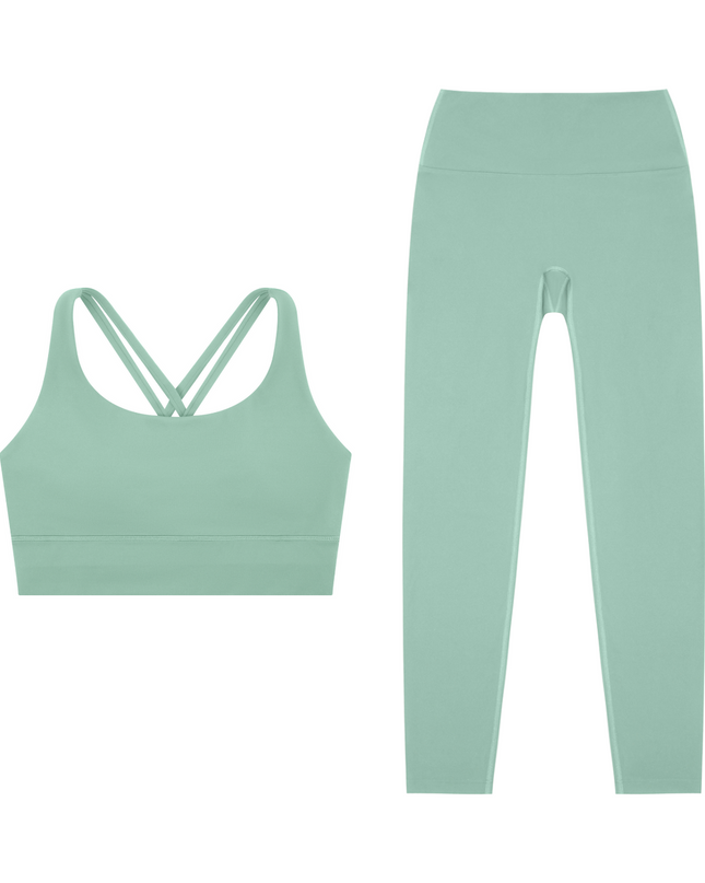 Golden Hour Set in sage — the Golden Hour Bra and Golden Hour Leggings together, by Tuvi