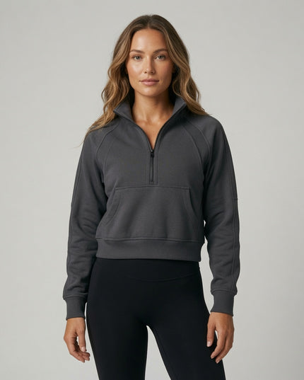 Cropped Half-Zip Sweatshirt - Gray