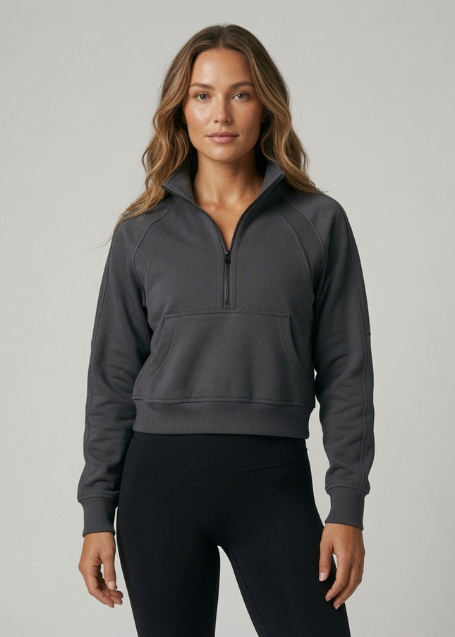 Cropped Half-Zip Sweatshirt - Gray